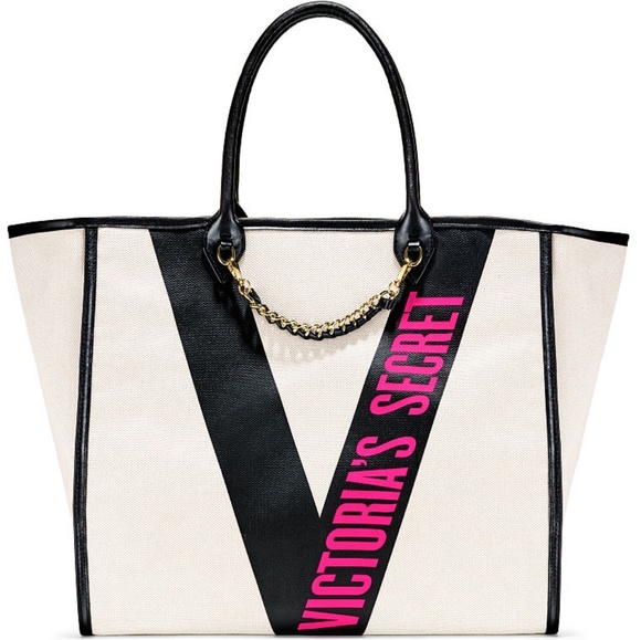NEW Victoria's Secret Ribbon Logo City Tote - Picture 1 of 8